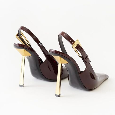 THESHY Women's Slingback Stiletto High Heels Square Toe Metal Buckle Pumps Backless Patent Leather Fashion Dress Shoes for Women in Saudi Arabia