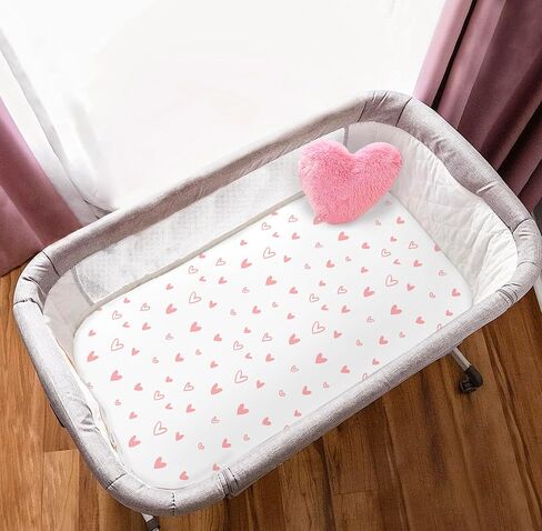 Bundle of 2 Organic Cotton Bedside Sleeper Sheets and 2 Kimono Gowns Size 0-6 Mo in Rose,Heart Stripe and Feather Patterns Pink for Girl. an Ideal Newborn Gift. in Kuwait