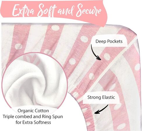 Bundle of 2 Organic Cotton Bedside Sleeper Sheets and 2 Kimono Gowns Size 0-6 Mo in Rose,Heart Stripe and Feather Patterns Pink for Girl. an Ideal Newborn Gift. in Kuwait