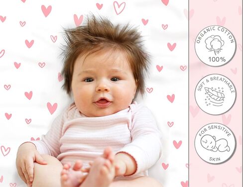 Bundle of 2 Organic Cotton Bedside Sleeper Sheets and 2 Kimono Gowns Size 0-6 Mo in Rose,Heart Stripe and Feather Patterns Pink for Girl. an Ideal Newborn Gift. in Kuwait