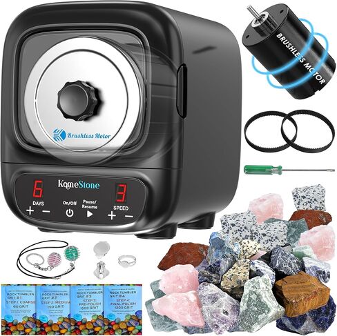 مجموعة K2 Elite Professional Rock Tumbler Kit، أداة تلميع الصخور فائقة الهدوء وذات حافة القطع للبالغين وجامع الصخور، تقليل الضوضاء، برميل كبير جدًا بوزن 3 رطل، هدية STEM لجميع الأعمار in Kuwait