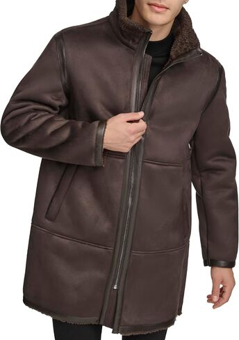 DKNY Men's Long Faux Shearling Coat in Saudi Arabia