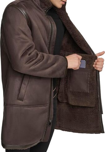 DKNY Men's Long Faux Shearling Coat in Saudi Arabia