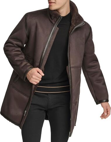 DKNY Men's Long Faux Shearling Coat in Saudi Arabia