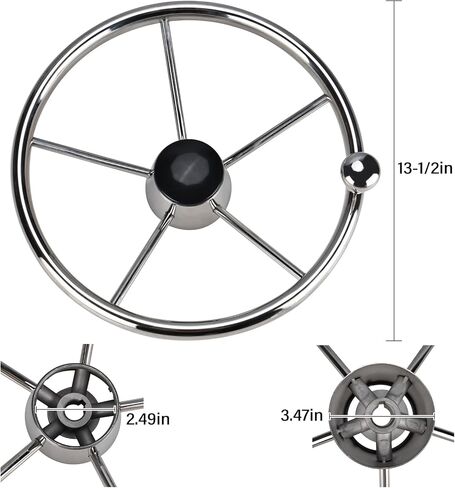 NovelBee 5-Spoke 13-1/2 Inch Destroyer Style Stainless Boat Steering Wheel with Stainless Knob for Marine,Yacht in Saudi Arabia