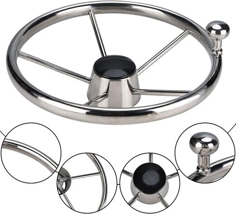 NovelBee 5-Spoke 13-1/2 Inch Destroyer Style Stainless Boat Steering Wheel with Stainless Knob for Marine,Yacht in Saudi Arabia