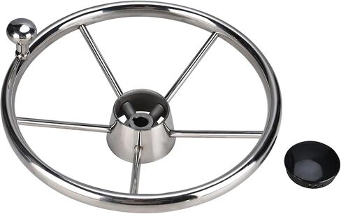 NovelBee 5-Spoke 13-1/2 Inch Destroyer Style Stainless Boat Steering Wheel with Stainless Knob for Marine,Yacht in Saudi Arabia