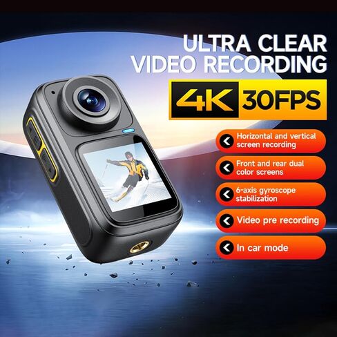 كاميرا True 4K 30FPS 55MP WiFi Action 4K Ultra HD 6 محاور مضادة للاهتزاز شاشات مزدوجة HDR Vlog كاميرا 4K كاميرا فيديو في الهواء الطلق كاميرا تحت الماء مع جهاز تحكم عن بعد مقاوم للماء، بطاقة Micro SD سعة 64 جيجابايت in Saudi Arabia