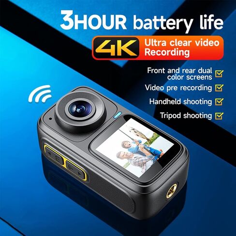 كاميرا True 4K 30FPS 55MP WiFi Action 4K Ultra HD 6 محاور مضادة للاهتزاز شاشات مزدوجة HDR Vlog كاميرا 4K كاميرا فيديو في الهواء الطلق كاميرا تحت الماء مع جهاز تحكم عن بعد مقاوم للماء، بطاقة Micro SD سعة 64 جيجابايت in Saudi Arabia