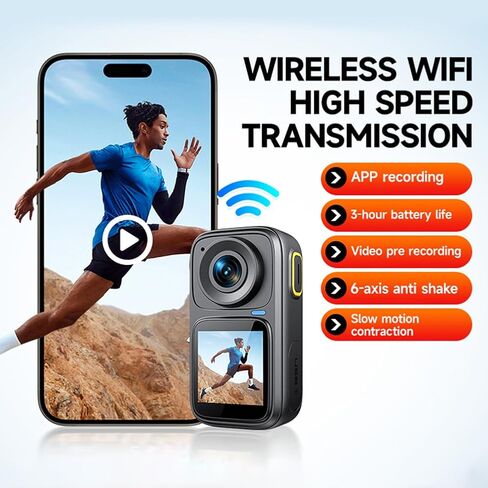 كاميرا True 4K 30FPS 55MP WiFi Action 4K Ultra HD 6 محاور مضادة للاهتزاز شاشات مزدوجة HDR Vlog كاميرا 4K كاميرا فيديو في الهواء الطلق كاميرا تحت الماء مع جهاز تحكم عن بعد مقاوم للماء، بطاقة Micro SD سعة 64 جيجابايت in Saudi Arabia