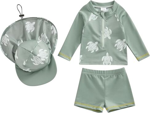3-Piece Toddler Infant Baby Boys Swimsuit Set Long Sleeve Rash Guard Swimwear Shorts Kids Bathing Suit with Hat in Saudi Arabia
