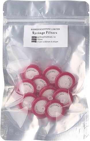 مرشح حقنة غشاء PVDF مسعور 25 مم قطر 0.45um حجم المسام غير معقمة حزمة من 100 بواسطة Bioemd Scientific in Saudi Arabia