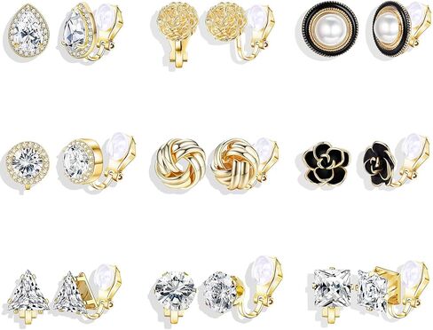 9 Pairs Clip On Earrings for Women Gold Hoop Earrings Chunky Gold Earrings Ear Cuffs Non Pierced Earrings Geometric Earrings Jewelry Gifts for Teen Girls in Saudi Arabia
