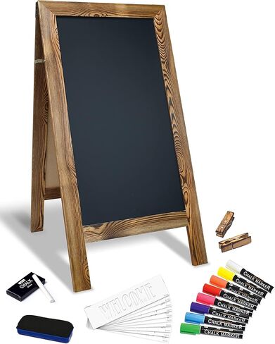علامة سبورة مغناطيسية بإطار A من Better Office Products، كبيرة جدًا مقاس 20 بوصة × 40 بوصة، حامل سبورة واقفة، مجموعة فاخرة مع ملحقات متعددة، لافتة لوحة ساندويتش على الرصيف الخارجي، (بني ريفي) in Kuwait