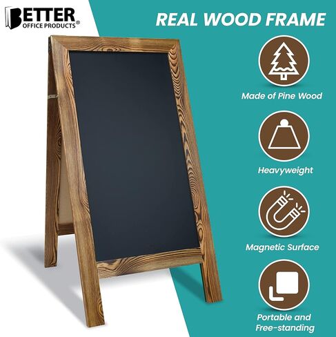 علامة سبورة مغناطيسية بإطار A من Better Office Products، كبيرة جدًا مقاس 20 بوصة × 40 بوصة، حامل سبورة واقفة، مجموعة فاخرة مع ملحقات متعددة، لافتة لوحة ساندويتش على الرصيف الخارجي، (بني ريفي) in Kuwait