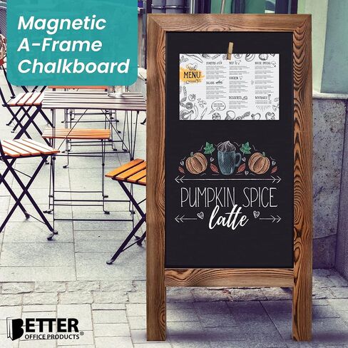 علامة سبورة مغناطيسية بإطار A من Better Office Products، كبيرة جدًا مقاس 20 بوصة × 40 بوصة، حامل سبورة واقفة، مجموعة فاخرة مع ملحقات متعددة، لافتة لوحة ساندويتش على الرصيف الخارجي، (بني ريفي) in Kuwait