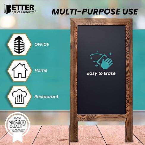 علامة سبورة مغناطيسية بإطار A من Better Office Products، كبيرة جدًا مقاس 20 بوصة × 40 بوصة، حامل سبورة واقفة، مجموعة فاخرة مع ملحقات متعددة، لافتة لوحة ساندويتش على الرصيف الخارجي، (بني ريفي) in Kuwait