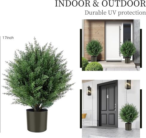 Artificial Cedar Topiary Ball Tree 17''T Artificial Pine Tree Potted Shrubs UV Resistant Outdoors Plant for Home Office Outdoor and Indoor Decor Porch Plants in Saudi Arabia