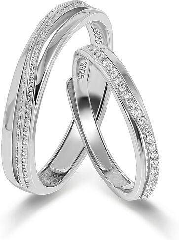 Meissa Sterling Silver Intertwined Couples Rings for Men and Women Wide Wedding Band Ring Size Adjustable Promise Ring Set Handmade Engagement Ring, Set of Two Rings in Saudi Arabia