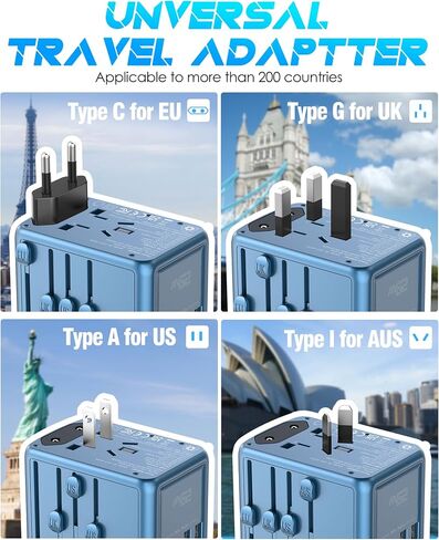 Universal Travel Adapter 100W GaN Fast Charger in One for Europe UK US | 5 USB C/A Ports + 2500W AC Outlet, For MacBook iPhone iPad Laptop Phone, International Power Adapter for 200+ Countries in Kuwait