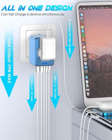 Universal Travel Adapter 100W GaN Fast Charger in One for Europe UK US | 5 USB C/A Ports + 2500W AC Outlet, For MacBook iPhone iPad Laptop Phone, International Power Adapter for 200+ Countries in Kuwait
