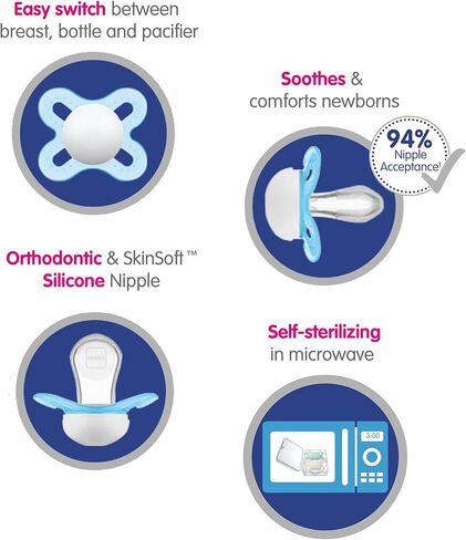 لهايات MAM Start للفتيات حديثي الولادة، الأفضل للأطفال الذين يرضعون رضاعة طبيعية، باللون الأزرق، عدد 3 (عبوة من قطعة واحدة) in Kuwait
