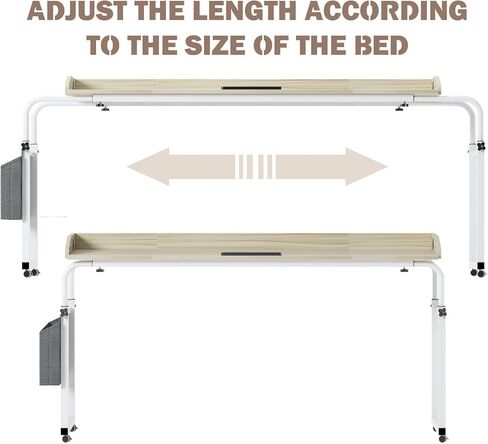 sogesfurniture فوق طاولة السرير بعجلات، طاولة فوق السرير قابلة للتعديل بارتفاع 60 بوصة مع سطح طاولة قابل للإمالة وحقيبة تخزين جانبية، طاولة مستشفى متنقلة فوق السرير للاستخدام المنزلي، خشب القيقب in Kuwait