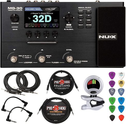 Briskdrop NUX MG-30 Guitar Multi-Effects Pedal Bundle with 2 Patch Cables, 2 Instrument Cables, 3.5mm Aux Cable, 1/4 TRS Cable, and Silver MG-30-bundle 0 in Saudi Arabia