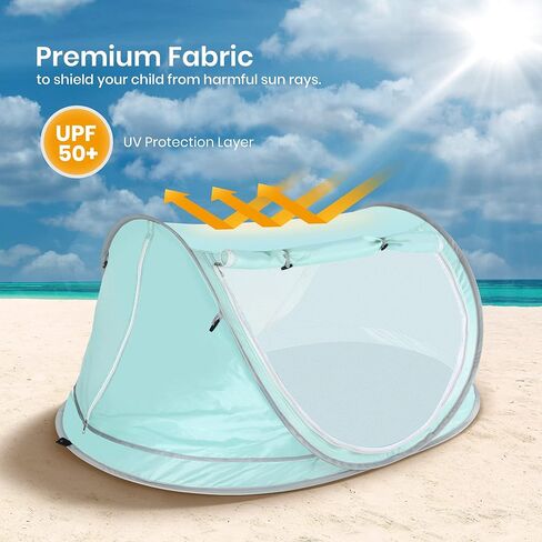 ISILER Baby Beach Tent, UPF 50+ Anti-UV Pop Up Sun Shelter for Beach, Portable Baby Travel Tent with Bug-Proof Ultra-Fine Mesh, Indoor Baby Play Tent, Easy Setup and Fold Into a Carrying Bag in Kuwait
