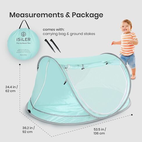 ISILER Baby Beach Tent, UPF 50+ Anti-UV Pop Up Sun Shelter for Beach, Portable Baby Travel Tent with Bug-Proof Ultra-Fine Mesh, Indoor Baby Play Tent, Easy Setup and Fold Into a Carrying Bag in Kuwait