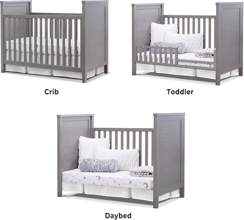 Sorelle Furniture Farmhouse Classic Crib 3-in-1 Convertible Crib, Made of Solid Pine Wood Non-Toxic Finish, Wooden Baby Bed, Toddler Bed and Child’s Daybed, Nursery Furniture-Weathered Gray in Kuwait