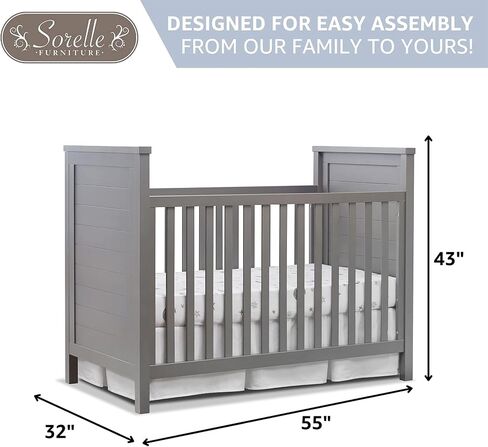Sorelle Furniture Farmhouse Classic Crib 3-in-1 Convertible Crib, Made of Solid Pine Wood Non-Toxic Finish, Wooden Baby Bed, Toddler Bed and Child’s Daybed, Nursery Furniture-Weathered Gray in Kuwait