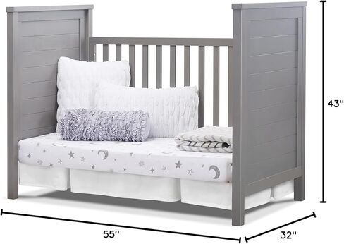Sorelle Furniture Farmhouse Classic Crib 3-in-1 Convertible Crib, Made of Solid Pine Wood Non-Toxic Finish, Wooden Baby Bed, Toddler Bed and Child’s Daybed, Nursery Furniture-Weathered Gray in Kuwait