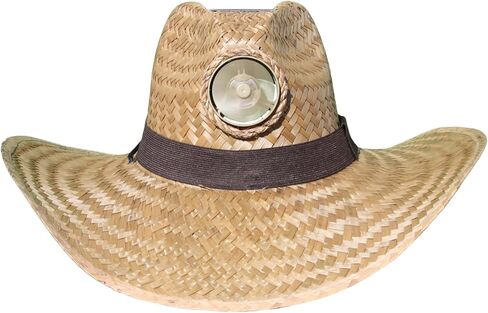 الرجال - قبعة من القش للرجال باللون البني مع شريط بني عريض - قبعة شمسية مع لوحة شمسية ومروحة مدمجة (كبيرة جدًا) in Kuwait