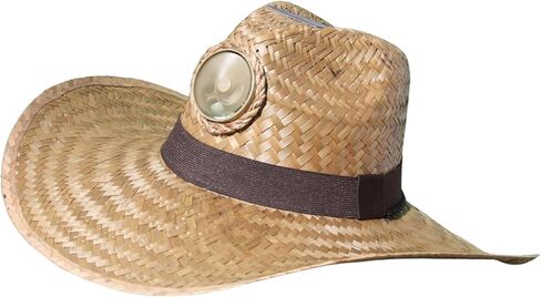 الرجال - قبعة من القش للرجال باللون البني مع شريط بني عريض - قبعة شمسية مع لوحة شمسية ومروحة مدمجة (كبيرة جدًا) in Kuwait