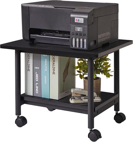حامل طابعة IBUYKE تحت المكتب، عربة طابعة صناعية بطبقتين، منظم مكتب متعدد الأغراض رف تخزين عالي التحمل للمكتب والمنزل، لجهاز الفاكس والماسح الضوئي والملفات والكتب، أسود، TLJ010B in Kuwait