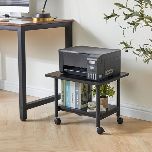 حامل طابعة IBUYKE تحت المكتب، عربة طابعة صناعية بطبقتين، منظم مكتب متعدد الأغراض رف تخزين عالي التحمل للمكتب والمنزل، لجهاز الفاكس والماسح الضوئي والملفات والكتب، أسود، TLJ010B in Kuwait