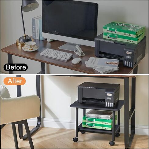 حامل طابعة IBUYKE تحت المكتب، عربة طابعة صناعية بطبقتين، منظم مكتب متعدد الأغراض رف تخزين عالي التحمل للمكتب والمنزل، لجهاز الفاكس والماسح الضوئي والملفات والكتب، أسود، TLJ010B in Kuwait