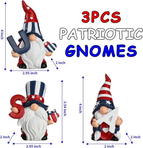 Funoasis 3 قطع من الراتنج الوطني للديكور التذكاري لعيد الاستقلال وديكورات الانتخابات الرائعة في الرابع من يوليو جنوم الوطنية المتدرجة تماثيل الطاولة in Kuwait