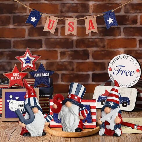 Funoasis 3 قطع من الراتنج الوطني للديكور التذكاري لعيد الاستقلال وديكورات الانتخابات الرائعة في الرابع من يوليو جنوم الوطنية المتدرجة تماثيل الطاولة in Kuwait