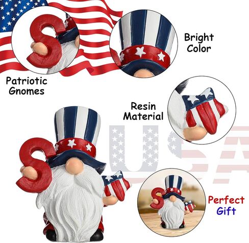 Funoasis 3 قطع من الراتنج الوطني للديكور التذكاري لعيد الاستقلال وديكورات الانتخابات الرائعة في الرابع من يوليو جنوم الوطنية المتدرجة تماثيل الطاولة in Kuwait