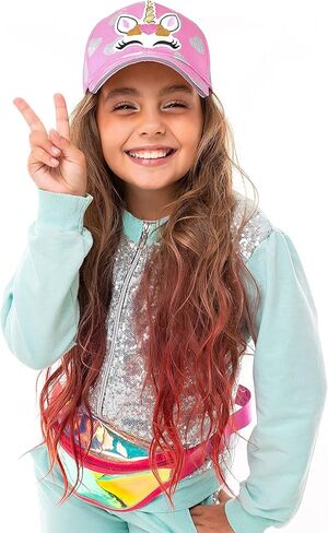 Girl’s Pink Unicorn & Rainbow Baseball Hats – Cotton Cap with Ponytail Opening for Ages 2-12 | Adjustable Buckle (Ages 6-12) in Kuwait