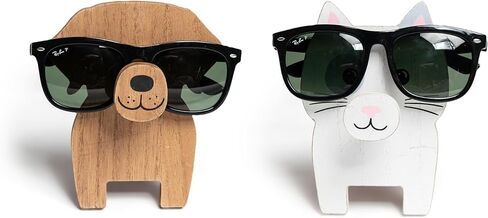 GENMOUS Creative Wood Glasses Holder Stand, 3D Wooden Puzzle Animal Stand, Cute Pet Eyeglass Holder Stand Handmade Sunglasses Display Stand for Desktop Accessory, Home Office Decor Gift in Kuwait