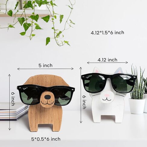GENMOUS Creative Wood Glasses Holder Stand, 3D Wooden Puzzle Animal Stand, Cute Pet Eyeglass Holder Stand Handmade Sunglasses Display Stand for Desktop Accessory, Home Office Decor Gift in Kuwait