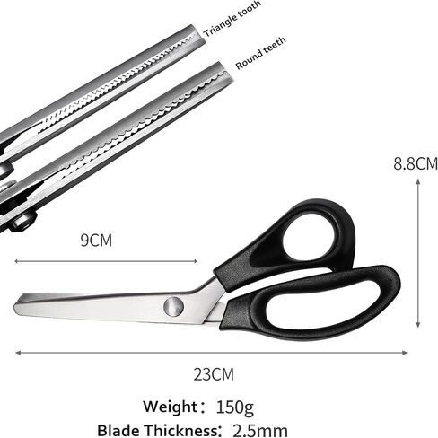 Pinking Shears, Stainless Steel Dressmaking Fabric Decorative Edge Pinking Shears Scissors Clipper Paper Craft Zig Zag/Scallop Cut 3/5/ 7mm (Scallop Cut 3mm) in Saudi Arabia