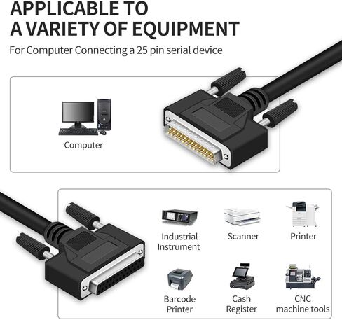 DB25 25 دبوس 6.6 قدم (2 متر) صفين مستقيمين من خلال كابل تسلسلي، مزدوج الحماية (جدائل معدنية ورقائق معدنية)، أنثى إلى ذكر، أسود، SC920S08FM in Saudi Arabia