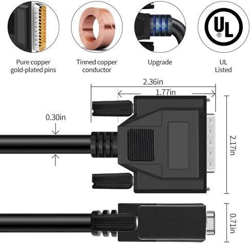 DB37 37 Pin 16 Feet(5 Meter) Two Row Straight Through Serial Cable, Double Shielded(Metal Braiding&AL-foil), Female to Male, Black, SC930S09FM in Saudi Arabia