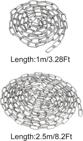 MECCANIXITY سلسلة لفائف مقاومة 3.28 قدم 8.2 قدم 1.5 مم سلسلة لفائف صلبة مطلية بالزنك سميكة لتعليق النباتات / تجفيف الملابس لون فضي in Saudi Arabia