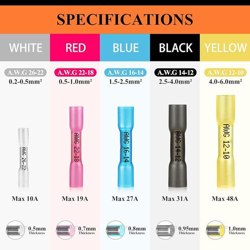 260 قطعة من موصلات المؤخرة المنكمشة بالحرارة، 100 قطعة من موصلات أسلاك اللحام من Camtek و160 قطعة من موصلات تجعيد المؤخرة المنكمشة بالحرارة، أطراف كهربائية مقاومة للماء، مجموعة موصلات أسلاك متنوعة، 26-8 AWG in Kuwait