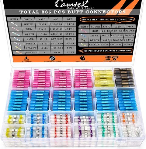 260 قطعة من موصلات المؤخرة المنكمشة بالحرارة، 100 قطعة من موصلات أسلاك اللحام من Camtek و160 قطعة من موصلات تجعيد المؤخرة المنكمشة بالحرارة، أطراف كهربائية مقاومة للماء، مجموعة موصلات أسلاك متنوعة، 26-8 AWG in Kuwait